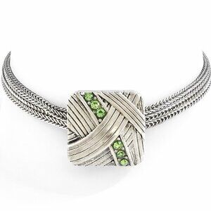 Vintage Coldwater Creek Silver Tone Multi Strand Bracelet Green Rhinestone